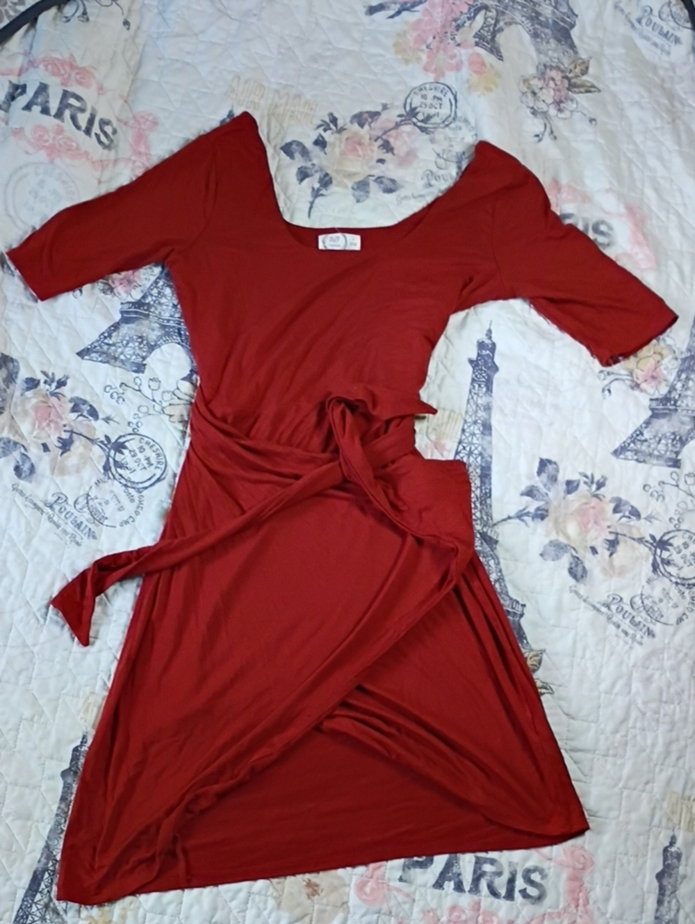 Burnt Orange Wrap Midi Dress with Waist Tie Size Small By Maurice's